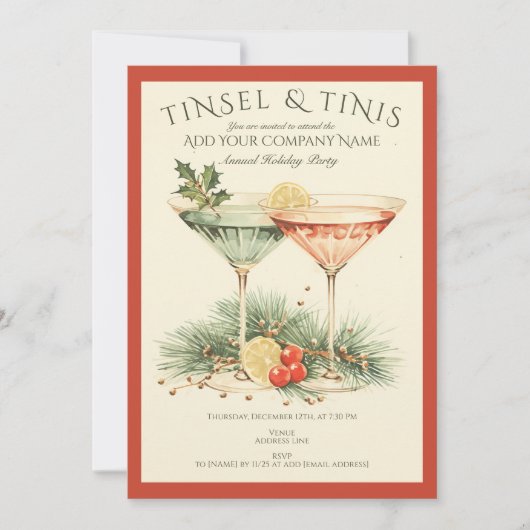企業のクリスマスライツオフィスホリデーカクテル 招待状 (正面)
