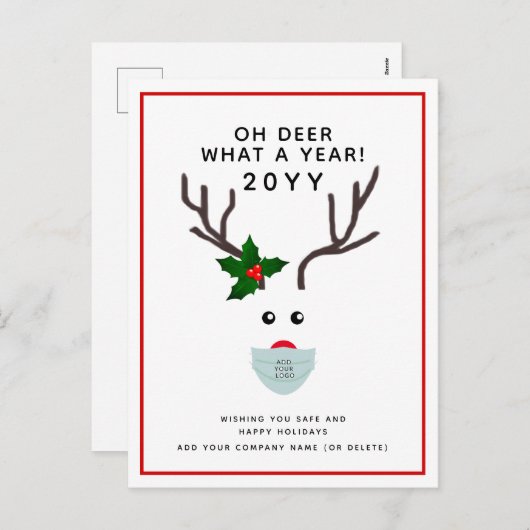 企業のクリスマスロゴOh Deer Reindeer シーズンポストカード (正面/裏面)