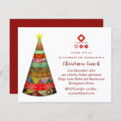 企業のクリスマス招待状(ロゴを追加)フォークアートツリー (正面/裏面)