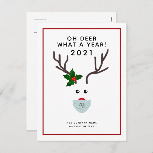 企業のクリスマス2021ロゴ顔マスクトナカイ シーズンポストカード (正面/裏面)