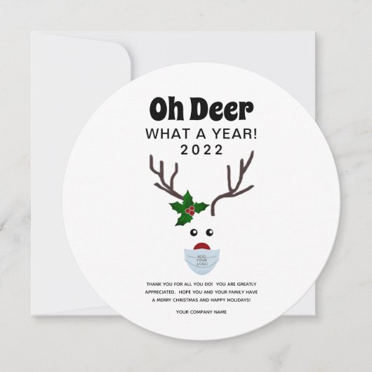 企業のクリスマス2022ロゴレトロおもしろいトナカイ シーズンカード (正面)