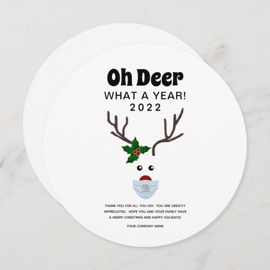 企業のクリスマス2022ロゴレトロおもしろいトナカイ シーズンカード (正面/裏面)