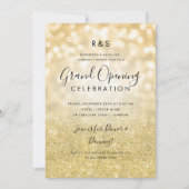 企業のグランドオープンのゴールドグリッター＆ライト 招待状 (正面)