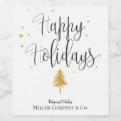 企業のゴールドのクリスマスツリー　ハッピー・ホリデーズ ワインラベル (シングルラベル)