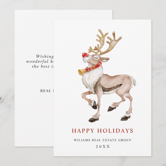 企業のトナカイからのクリスマスメッセージ シーズンカード (正面/裏面)