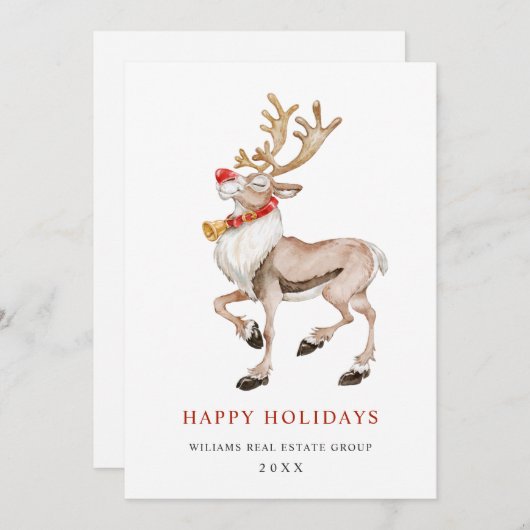 企業のトナカイによるクリスマスグリーティング シーズンカード (正面/裏面)
