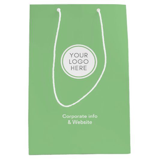 企業のバッググリーンロゴのビジネス詳細 ミディアムペーパーバッグ (正面)