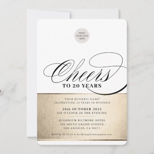 企業のパーティーエレガント応援ブラック金ゴールド 招待状 (正面)