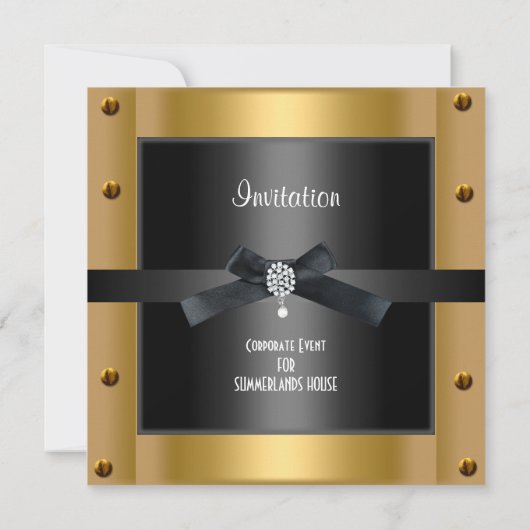 企業のビジフォーマルネス黒タイ金ゴールドメタル 招待状 (裏面)