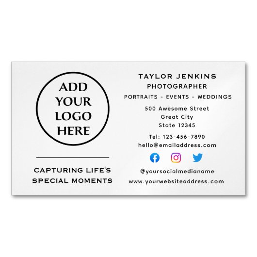 企業のプロフェッショナル会社ロゴソーシャルメディア マグネット名刺 (正面)