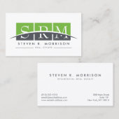 企業のプロフェッショナル様式化モノグラムグリーン 名刺 (正面/裏面)