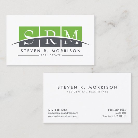 企業のプロフェッショナル様式化モノグラムグリーン 名刺 (正面/裏面)