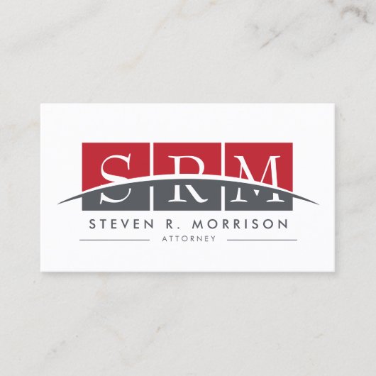 企業のプロフェッショナル様式化モノグラムレッド/グレー 名刺 (正面)