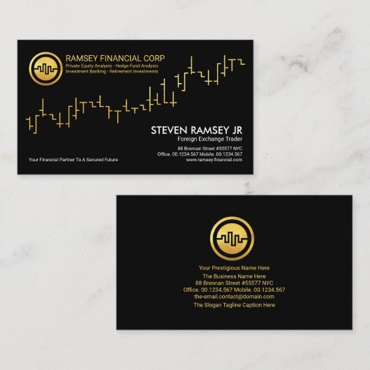 企業のプロフェッショナル金ゴールド株価グラフ、財務 名刺 (正面/裏面)