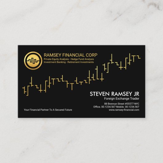 企業のプロフェッショナル金ゴールド株価グラフ、財務 名刺 (正面)