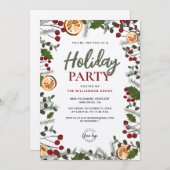 企業のホリデーパーティーのクリスマスリーフ 招待状 (正面/裏面)