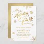 企業のホリデーランチョン金ゴールドエレガントスノーフレーク シーズンカード (正面/裏面)