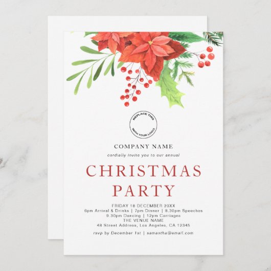 企業のロゴポインセチアパーティー シーズンカード (正面/裏面)