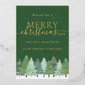 企業のロゴ メリークリスマス ツリー 雪 箔シーズンカード (正面)