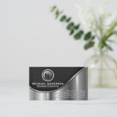 企業の実在財 |ブラックメッシュメタリックシルバー 名刺 (スタンド正面)