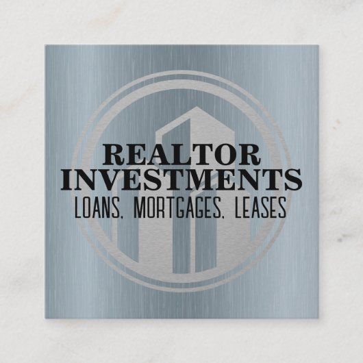 企業の建物ロゴ | メタリック スクエア名刺 (正面)