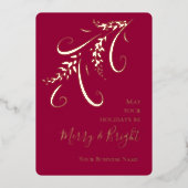 企業の洗練されたクランベリーのホイルを使ったクリスマス・ホリデー 箔シーズンカード (正面)