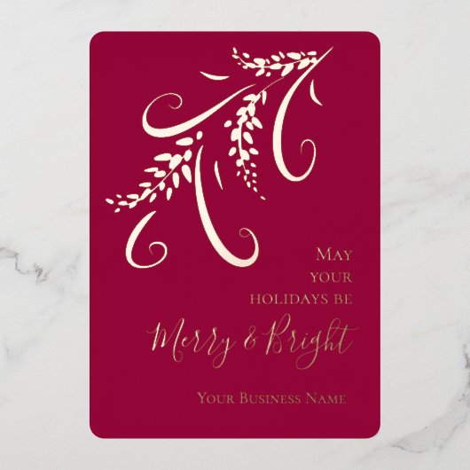 企業の洗練されたクランベリーのホイルを使ったクリスマス・ホリデー 箔シーズンカード (正面)