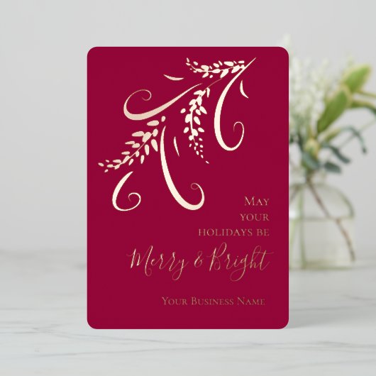 企業の洗練されたクランベリーのホイルを使ったクリスマス・ホリデー 箔シーズンカード (立ち正面)