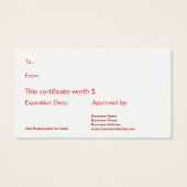 企業の祝日のギフトカード証明書 (裏面)