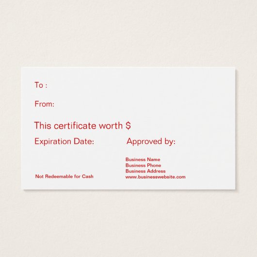 企業の祝日のギフトカード証明書 (裏面)