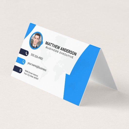 企業の連絡 |世界地図 | QRコード |青 名刺 (正面)