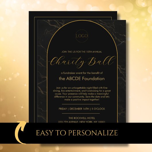 企業の重要なイベント　黒大理石と金 招待状