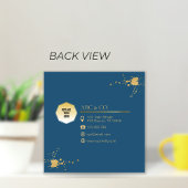 企業の金ゴールドと青、写真を図形に追加カスタムする スクエア名刺