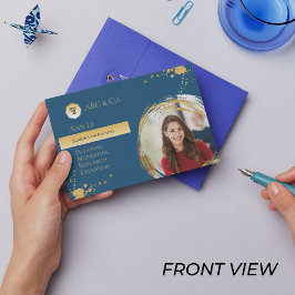 企業の金ゴールドと青、写真を図形に追加カスタムする 名刺