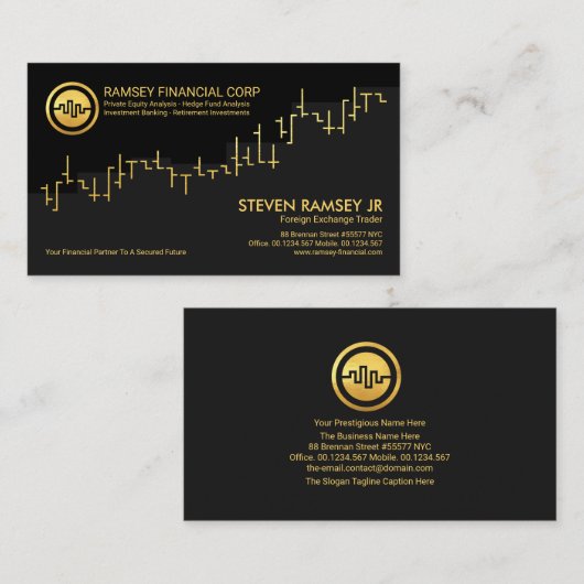 企業の金ゴールドストックグラフ、財務顧問 名刺 (正面/裏面)