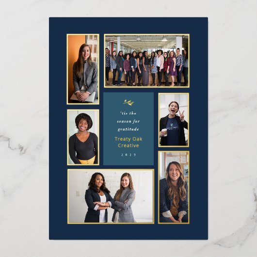 企業の金ゴールド枠6フォトギャラリークリスマス 箔シーズンカード (正面)