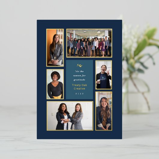 企業の金ゴールド枠6フォトギャラリークリスマス 箔シーズンカード (立ち正面)