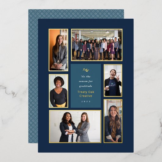 企業の金ゴールド枠6フォトギャラリークリスマス 箔シーズンカード (正面/裏面)