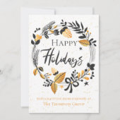 企業の |イエローブラックリース |ハッピーホリデー ノートカード (正面)