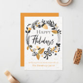 企業の |イエローブラックリース |ハッピーホリデー ノートカード (正面/裏面インサイチュ)