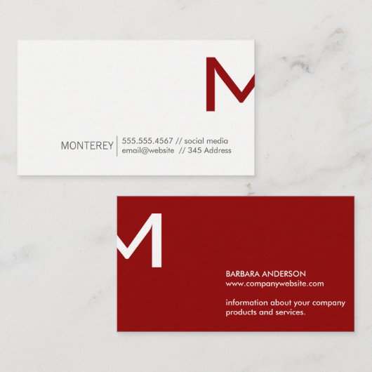 企業の |モノグラム分割(深い赤) 名刺 (正面/裏面)