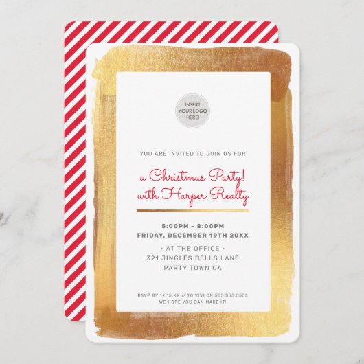 企業のCHRISTMASパーティーロゴglam金ゴールド枠 シーズンカード (正面/裏面)