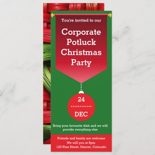 企業のPotluckクリスマスパーティー 招待状 (正面/裏面)