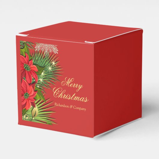 企業クリスマスパーティーの赤いポインセチアのギフトボックス フェイバーボックス (正面サイド)