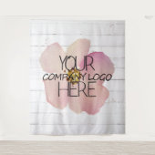 企業ロゴの展示会用背景 白い木製 タペストリー (正面)