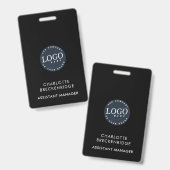 企業ロゴを追加 従業員 スタッフ 黒 ID バッジ (正面＆裏面)