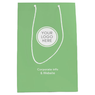 企業ロゴ入り緑のバッグ ビジネス詳細 ミディアムペーパーバッグ