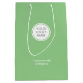 企業ロゴ入り緑色バッグ ビジネス詳細 ミディアムペーパーバッグ (正面)