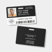 企業ロゴ写真IDバーコードブラック名 バッジ (正面＆裏面)