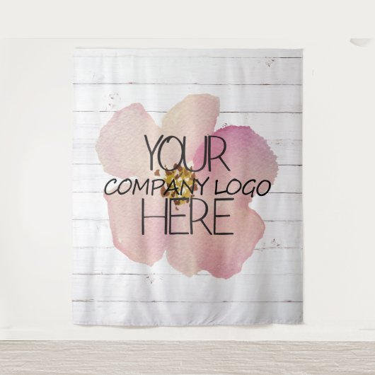 企業ロゴ展示会バックドロップ 白い木 タペストリー (正面)